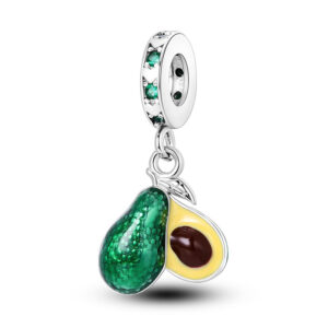 Avo Dangle Charm Food, Fruit, Green, Yellow, Dangle, Silver 925