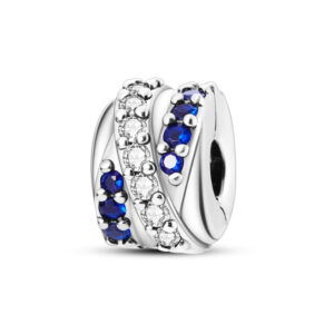 Beautiful Royal Blue and Silver Diamante Overlap Stripe Stopper Spacer Blue, Diamante, Stopper, Spacer, Silver 925