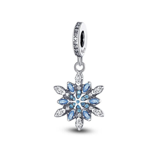 Beautiful Snowflake Christmas Diamante Charm Christmas, Blue, Dangle, Silver 925