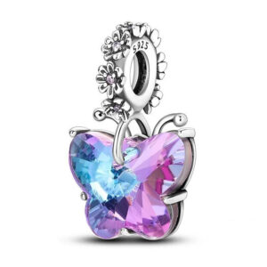 Big Diamante Butterfly Charm - Purple to Blue Fade Diamante, Wings, Animal, Purple, Blue, Dangle, Silver 925