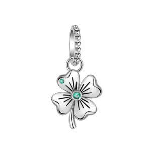 Big Silver Clover Charm Luck, Green, Diamante, Dangle, Silver 925