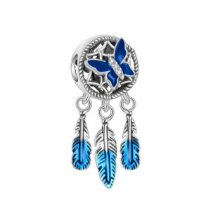 Blue Butterfly Dreamcatcher Charm Blue, Wings, Animal, Nature, Silver 925