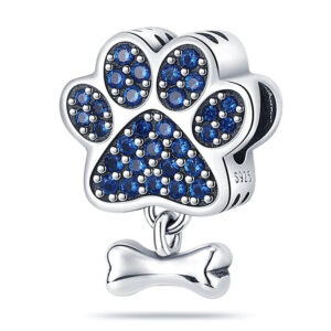 Blue Dog Paw Print Charm Pets, Blue, Silver 925