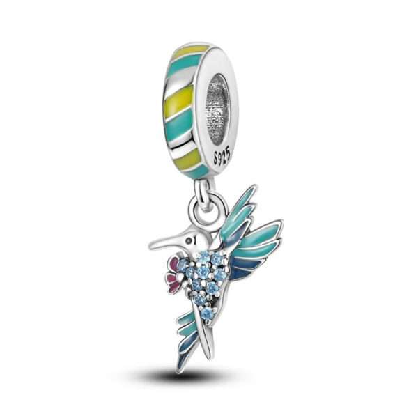 Blue Hummingbird Charm Blue, Yellow, Bird, Diamante, Animal, Wings, Dangle, Silver 925