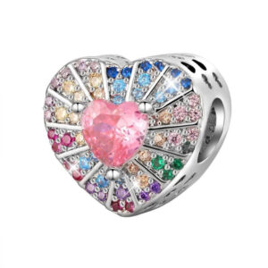 Bursting Colourful Heart Charm Colourful, Heart, Prink, Yellow, Blue, Green, Silver 925