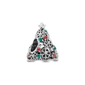 Christmas Tree Charm. Silver, Green and Red Spots Christmas, Plant, Green, Red, Silver 925