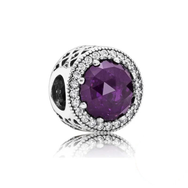 Circular Purple Diamante Charm Purple, Diamante, Silver 925