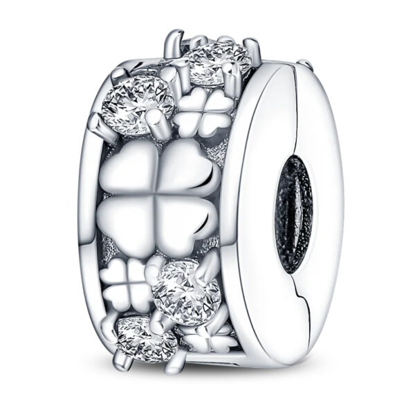 Clover-and-Diamante-Stopper-Spacer--Luck Clover and Diamante Stopper Spacer, Luck Heart, Luck, Diamante, Stopper, Spacer, Silver 925