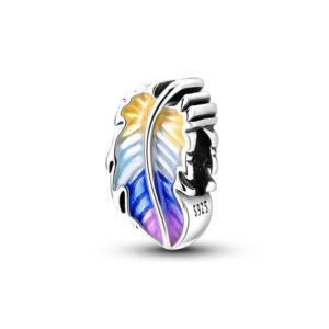 Colourful Feather Charm Colourful, Animals, Nature, Yellow, Blue, Purple, Silver 925