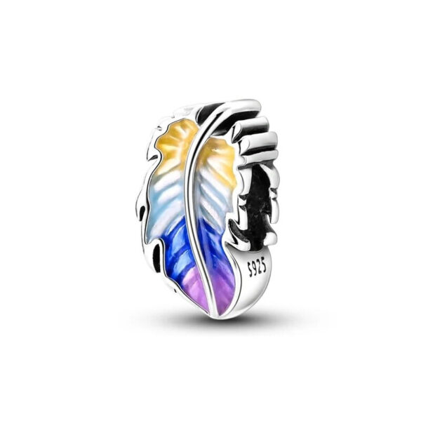 Colourful-Feather-Charm Colourful Feather Charm Colourful, Animals, Nature, Yellow, Blue, Purple, Silver 925