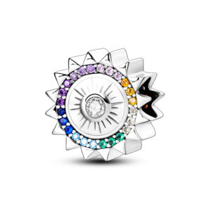 Colourful Sun Shape Charm Colourful, Purple, Blue, Green, Orange, Pink, Sun, Moon & Stars, Silver 925