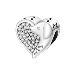 Dog Heart Diamante Charm Pets, Heart, Diamante, Silver 925