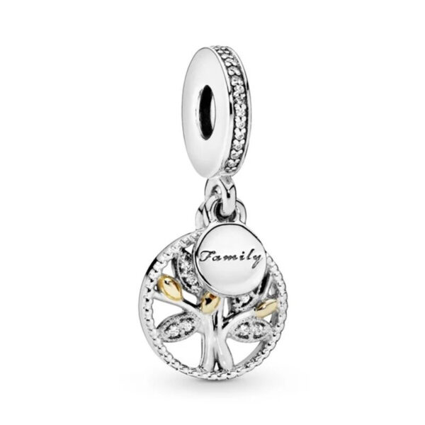 Family-Tree-of-Life-Charm--Gold-Accents Family Engraved Tree of Life Charm, Gold Accents Nature, Plants, Gold, Family, Engraved, Dangle, Silver 925
