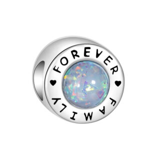 Forever Family Engraved Circle Opal Charm Family, Engraved, Silver 925
