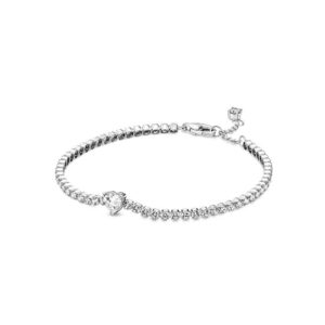 Full Diamante Bracelet with Heart Diamante Centered Heart, Simple, Silver 925