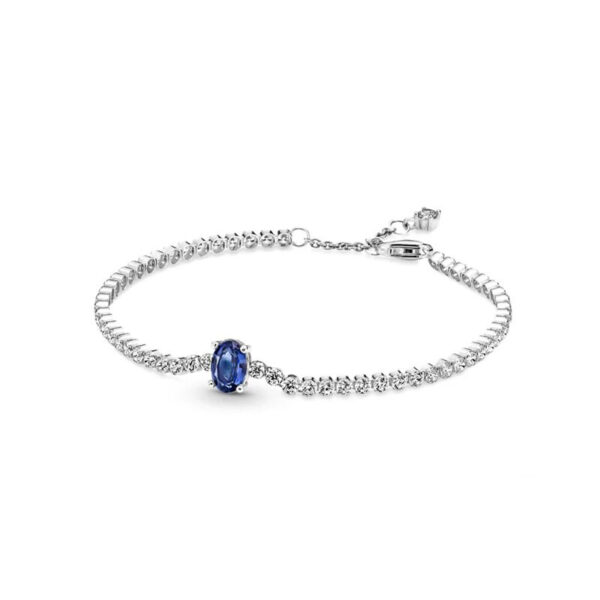 Full Diamante Bracelet with Royal Blue Diamante Centered Blue, Simple, Silver 925