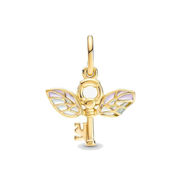 Gold-Harry-Potter-Colourful-Wing-Key--Flying-Key-Charm Gold Harry Potter Colourful Wing Key, Flying Key Charm Gold, Harry Potter, Movies, Wings, Green, Purple, Dangle, Silver 925