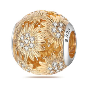 Gold Sunflower Ball Charm Gold, Flower, Yellow, Silver 925