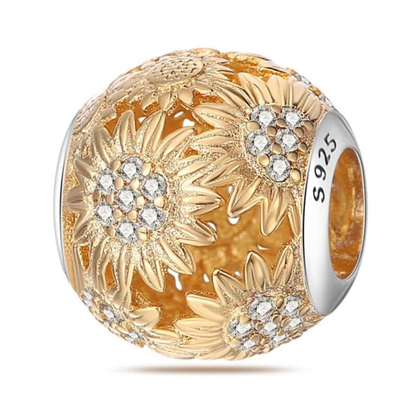 Gold-Sunflower-Ball-Charm Gold Sunflower Ball Charm Gold, Flower, Yellow, Silver 925