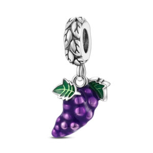 Grape Charm Food, Fruit, Plant, Purple, Dangle, Silver 925