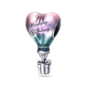 Happy Birthday Balloon Charm Birthday, Pink, Blue, Engraved, Silver 925