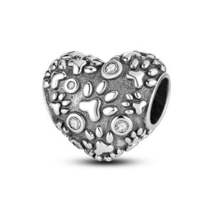 Heart Charm with Paw Prints, Pets Pets, Heart, Silver 925