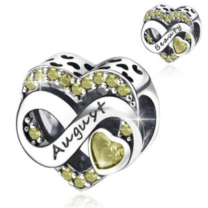 Heart Infinity Month Birthstone Charm - August & Beauty, Light Yellow Birthstone, Heart, Infinity, Month, Birthday, Anniversary, Kids, Yellow, Silver 925