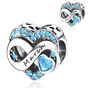 Heart Infinity Month Birthstone Charm - March & Serenity, Blue Birthstone, Heart, Infinity, Month, Birthday, Anniversary, Kids, Blue, Silver 925