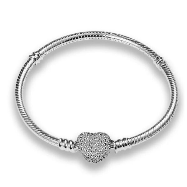 Heart Shape Charm Bracelet - Heart, Silver 925