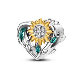 Heart Sunflower Charm Sunflower, Plants, Nature, Heart, Flower, Gold, Silver 925