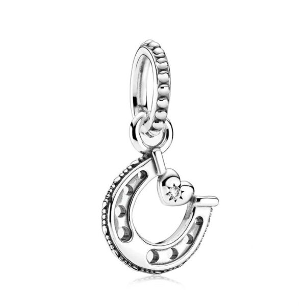 Horseshoe Charm with Little Heart Pets, Animals, Heart, Dangle, Silver 925
