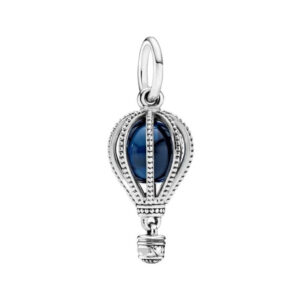 Hot Air Balloon Charm - Dark Blue Blue, Dangle, Silver 925