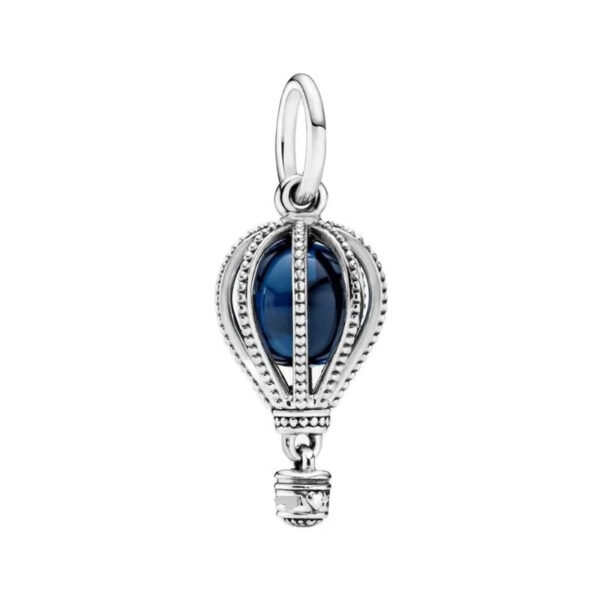 Hot Air Balloon Charm - Dark Blue Blue, Dangle, Silver 925