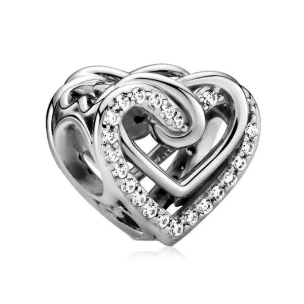 Intertwined Silver Hearts Charm With Diamante Heart, Love, Diamante, Silver 925