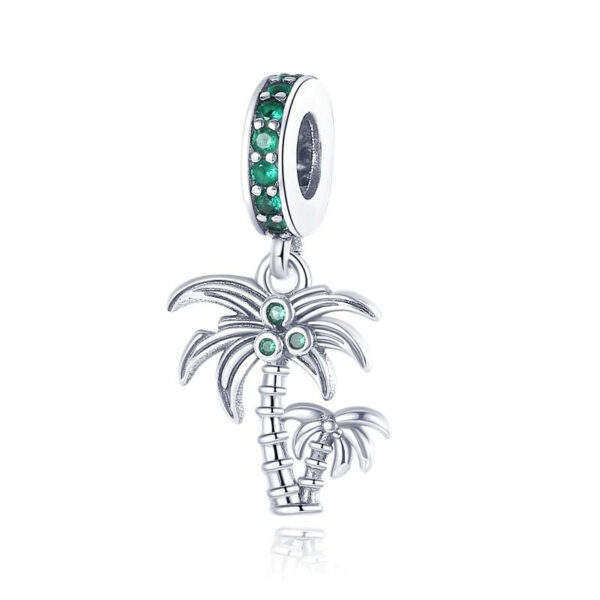 Island Palm Tree Charm Green, Nature, Aquatic, Plants, Dangle, Silver 925