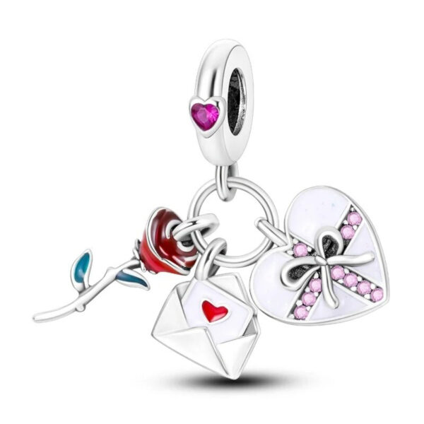 Love-Messages-Set-Charm Love Messages Gift Set Charm Love, Heart, Flowers, Dangle, Silver 925