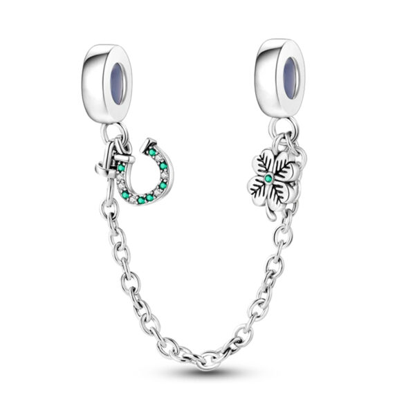 Lucky Charms on Safety Chain Safety Chain, Luck, Green, Silver 925