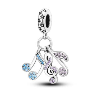 Music Notes Set Charm Art, Music, Blue, Pink, Dangle, Silver 925