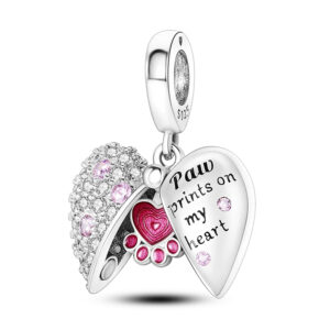 Pet Heart Charm with Engraving, Opens up Pet, Engraved, Pink, Extra Feature, Dangle, Silver 925