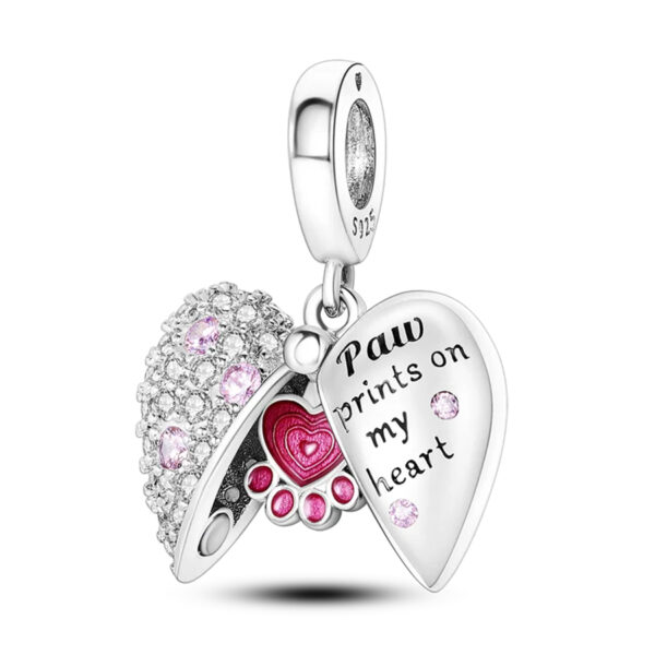 Pet-Heart-Charm-with-Engraving--Opens-up Pet Heart Charm with Engraving, Opens up Pet, Engraved, Pink, Extra Feature, Dangle, Silver 925