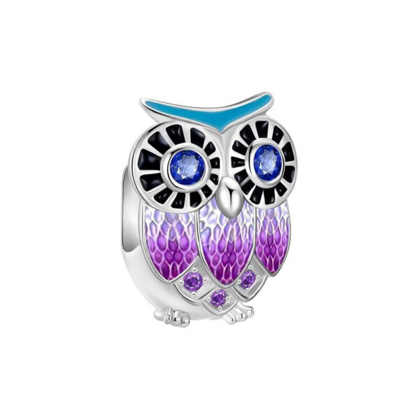 PinkPurple-Dreamcatcher-Owl-Charm Pink/Purple Dreamcatcher Owl Charm Pink, Purple, Animal, Blue, Silver 925
