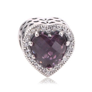 Rigid Big Heart Purple Diamante Charm. Love Purple, Heart, Diamante, Silver 925