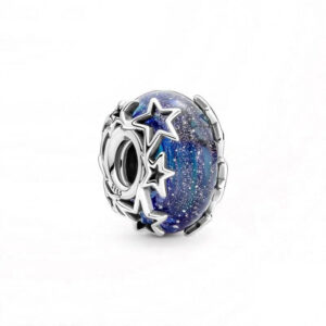 Purple Blue Murano Charm with stars Purple, Murano, Sun, Moon & Stars, Silver 925