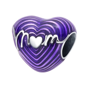 Purple Mom Heart Charm Mom, Purple, Engraved, Heart, Silver 925