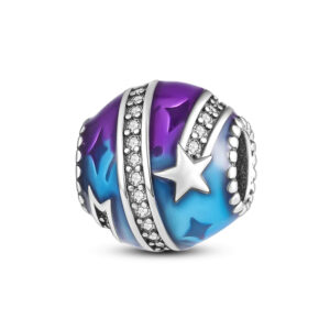 Purple to Blue Ball With Wrap around Shooting Star Charm Purple, Blue, Sun, Moon & Stars, Silver 925