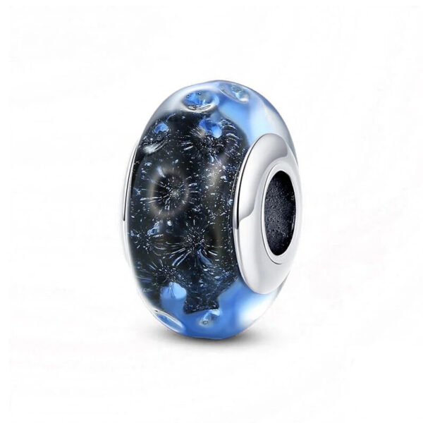 PurpleBlue-Galaxy-Murano-Bead-Charm Purple/Blue Galaxy Murano Bead Charm Murano, Purple, Blue, Galaxy, Silver 925