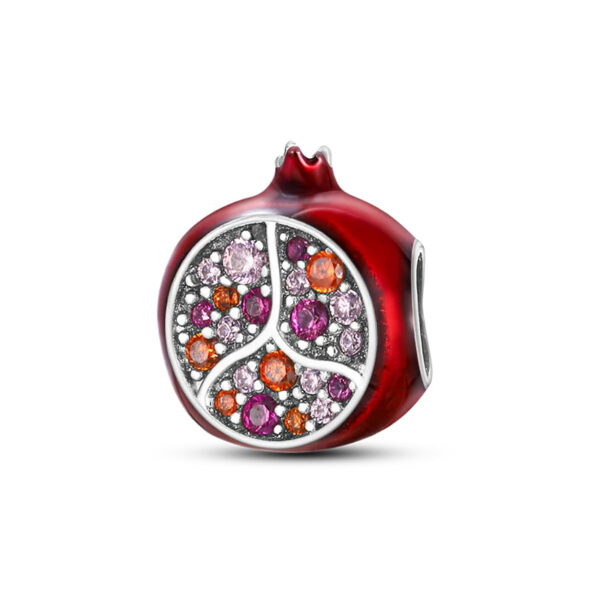 Red Pomegranate Charm Food, Fruit, Red, Silver 925