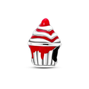 Red and Silver Cupcake Charm Red, Food, Silver 925