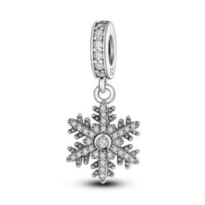 Silver Detailed Diamante Snowflake Charm Christmas, Diamante, Silver 925