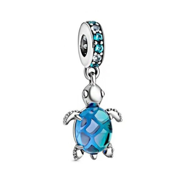 Simple-Blue-and-Silver-Turtle-Tortoise-Charm Simple Blue and Silver Turtle Tortoise Charm Blue, Animal, Aqautic, Heart, Dangle, Silver 925